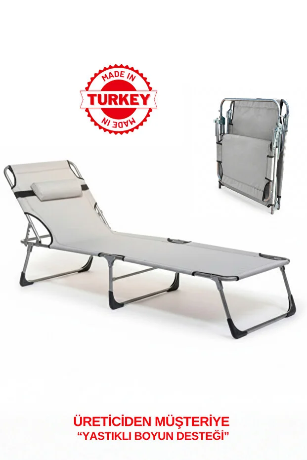 ECMPROGER KATLANABİLİR YASTIKLI LÜKS ŞEZLONG / KAMPET - GRİ ECMPROGER KATLANABİLİR YASTIKLI LÜKS ŞEZLONG / KAMPET - GRİ
